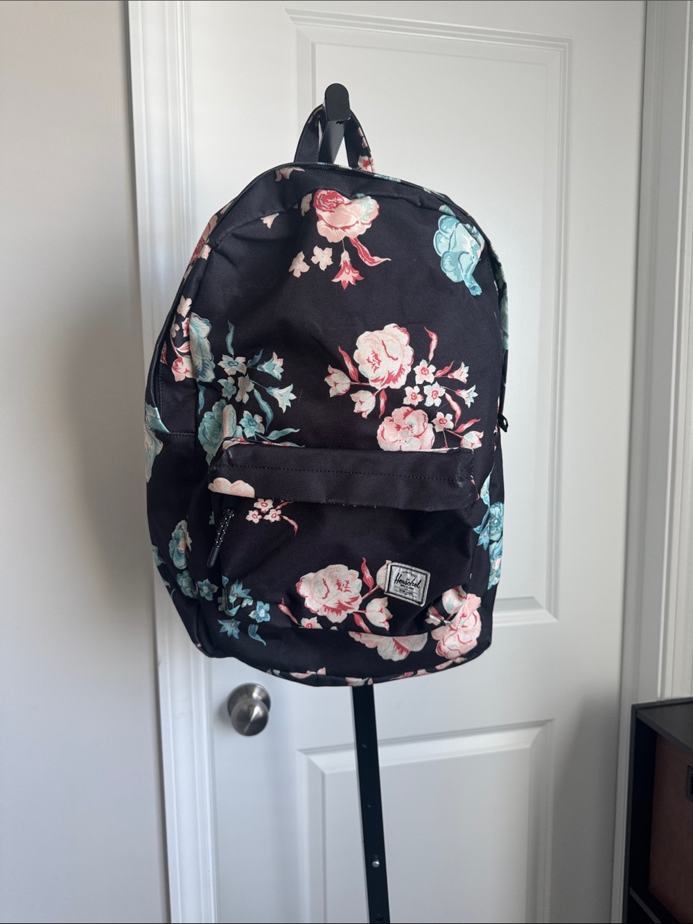 Herschel Supply Company Black Floral Backpack with Pink & Teal Accents